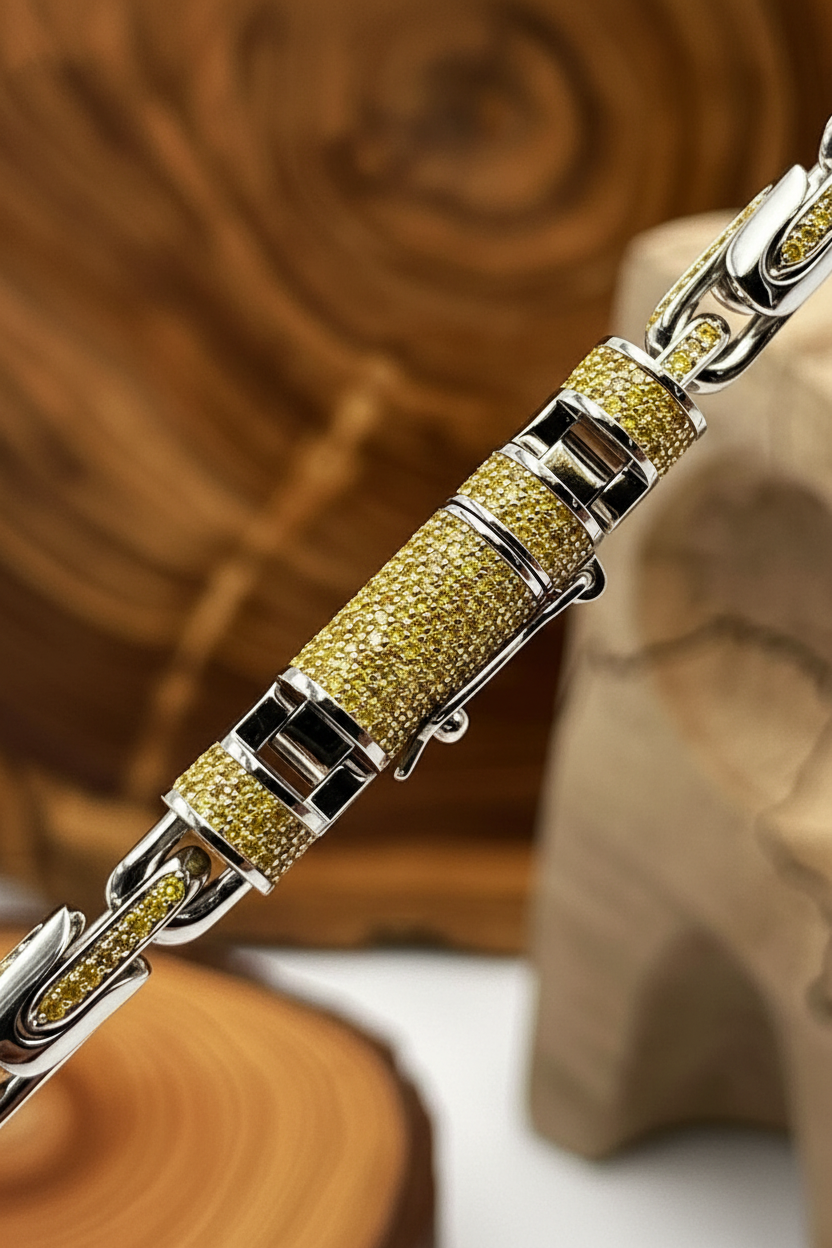 Natural Citrine Stone Studded in Unique Link Chain | 925 Sterling Silver Chain with Rhodium Plating | With Certificate of Authenticity and 925 Hallmark