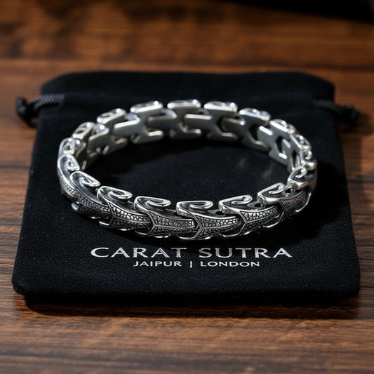 RARE PRINCE by CARAT SUTRA | Unique Dark Serpent Bracelet | 925 Sterling Silver Oxidized Bracelet | Men's Jewelry | With Certificate of Authenticity and 925 Hallmark - caratsutra