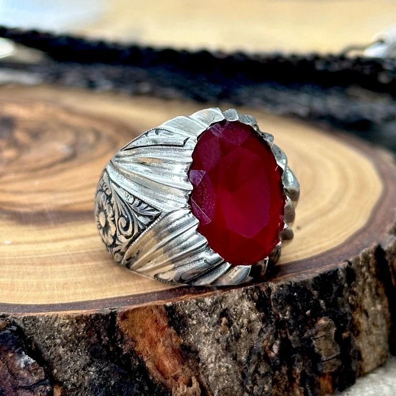 RARE PRINCE by CARAT SUTRA | Unique Designed Ring with Natural Red Ruby | 925 Sterling Silver Oxidized Ring | Men's Jewelry | With Certificate of Authenticity and 925 Hallmark