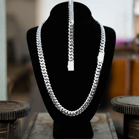 RARE PRINCE by CARAT SUTRA | Solid 12mm Miami Cuban Link Chain with Iced Lock | 22kt Gold Micron Plated on 925 Sterling Silver Chain with AAA+ Quality Swarovski Diamonds | Men's Jewelry | With Certificate of Authenticity and 925 Hallmark