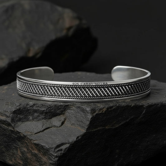 RARE PRINCE by CARAT SUTRA | Unique Style Oxidized Sterling Silver Bangle/kadaa/Handcuff for Men & Boys | 925 Sterling Silver Bracelet | Men's Jewelry | With Certificate of Authenticity and 925 Hallmark