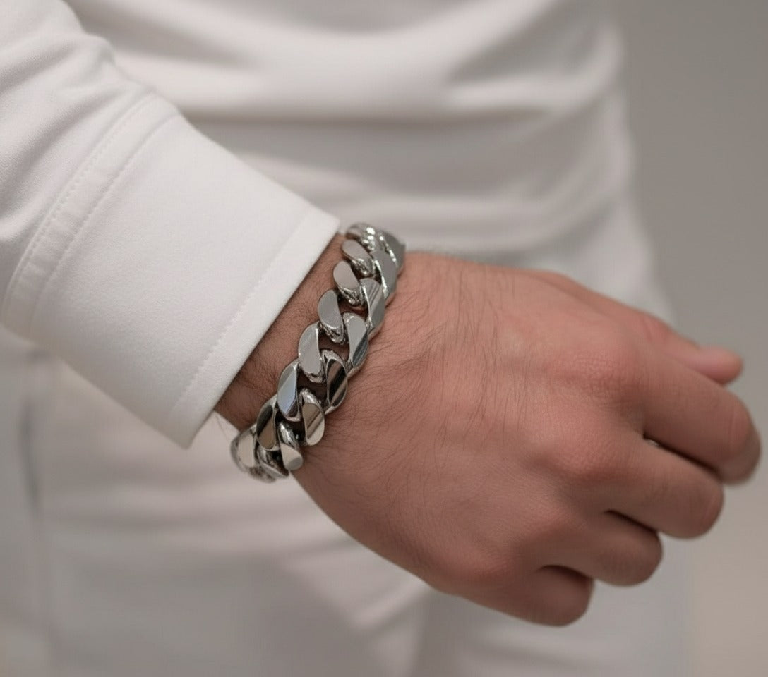 20mm Wide Solid Miami Cuban Link Bracelet with Iced Diamond lock | 925 Sterling Silver Chain | Men's Jewelry | With Certificate of Authenticity and 925 Hallmark