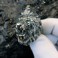 100g Unique Designed 3D Lion Face Ring with real Emerald green eyes | 925 Sterling Silver Oxidized Ring | With Certificate of Authenticity and 925 Hallmark