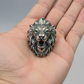 100g Unique Designed 3D Lion Face Ring with real Emerald green eyes | 925 Sterling Silver Oxidized Ring | With Certificate of Authenticity and 925 Hallmark