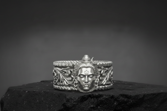 RARE PRINCE by CARAT SUTRA | Unique Designed Solid 3D Shiva Face Band Ring | 925 Sterling Silver Oxidized Ring