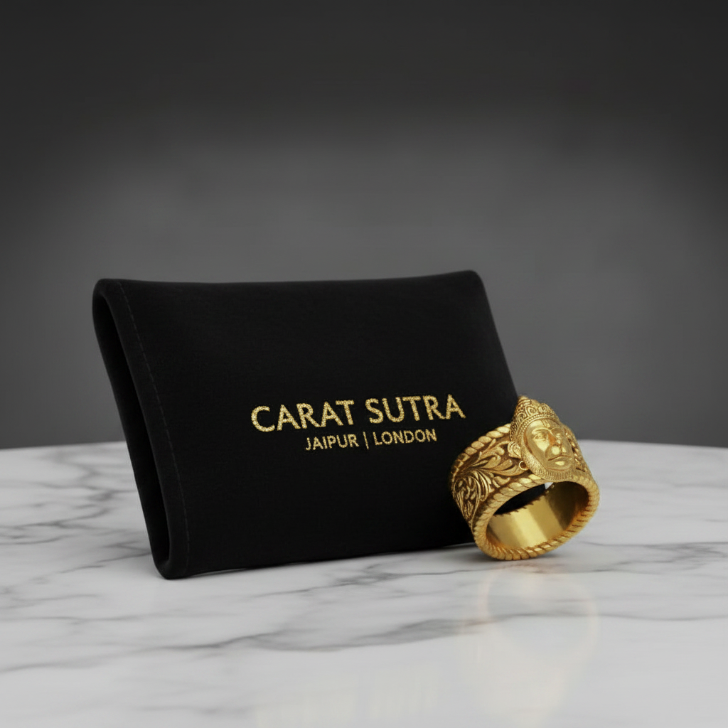 22k Micron Gold Plated, Unique Designed Solid 3D Hanuman Face Band Ring | 925 Sterling Silver