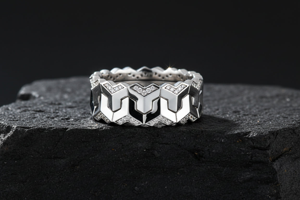 Classic Armour Silver Band | 925 Sterling Silver Ring, studded with Swarovski stones | With Certificate of Authenticity and 925 Hallmark - caratsutra
