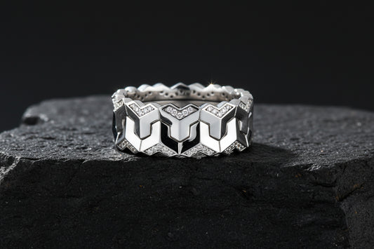 Classic Armour Silver Band | 925 Sterling Silver Ring, studded with Swarovski stones | With Certificate of Authenticity and 925 Hallmark - caratsutra