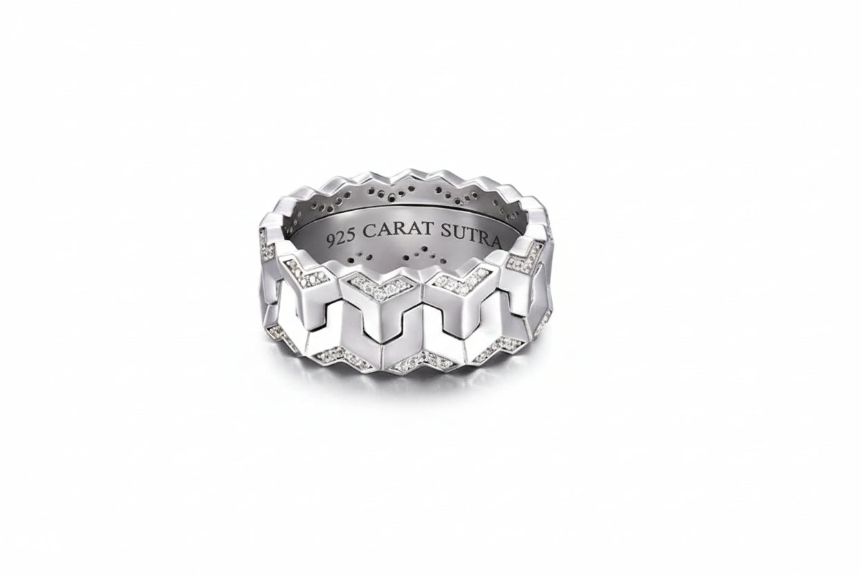 Classic Armour Silver Band | 925 Sterling Silver Ring, studded with Swarovski stones | With Certificate of Authenticity and 925 Hallmark - caratsutra