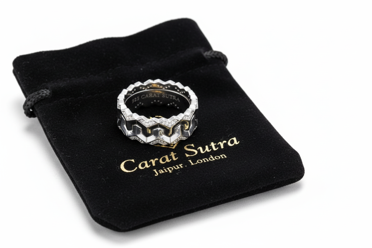 Classic Armour Silver Band | 925 Sterling Silver Ring, studded with Swarovski stones | With Certificate of Authenticity and 925 Hallmark - caratsutra
