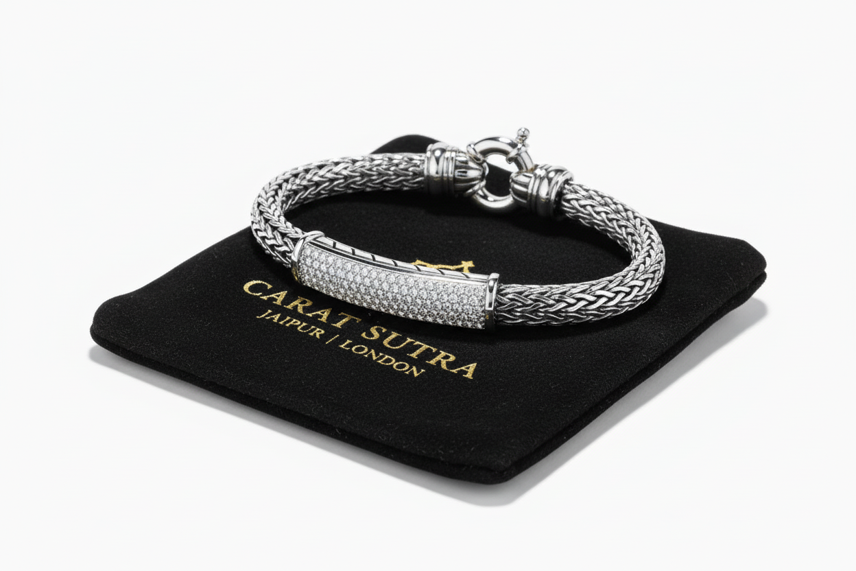 13mm Chain Bracelet with white zirconia | 925 Sterling Silver Bracelet | Men's Jewelry | With Certificate of Authenticity and 925 Hallmark - caratsutra