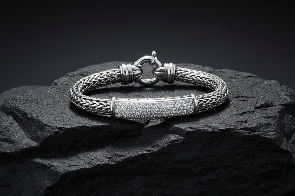 13mm Chain Bracelet with white zirconia | 925 Sterling Silver Bracelet | Men's Jewelry | With Certificate of Authenticity and 925 Hallmark - caratsutra