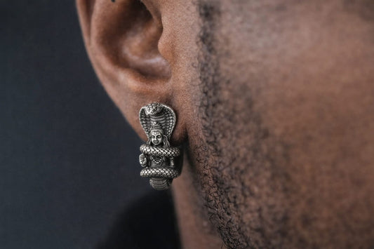 Unisex Antique finish Shiva Earrings | Rhodium Plated 925 Sterling Silver | With Certificate of Authenticity and 925 Hallmark - caratsutra
