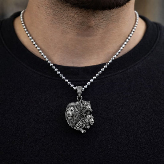 Unique Designed Lion - Tiger - Leopard Pendant for Men | 925 Sterling Silver Oxidized Pendant | Men's Jewelry | With Certificate of Authenticity and 925 Hallmark - caratsutra