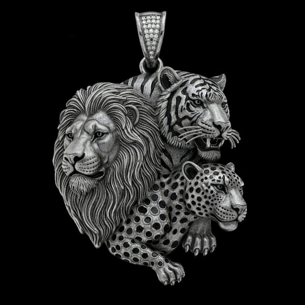 Unique Designed Lion - Tiger - Leopard Pendant for Men | 925 Sterling Silver Oxidized Pendant | Men's Jewelry | With Certificate of Authenticity and 925 Hallmark - caratsutra