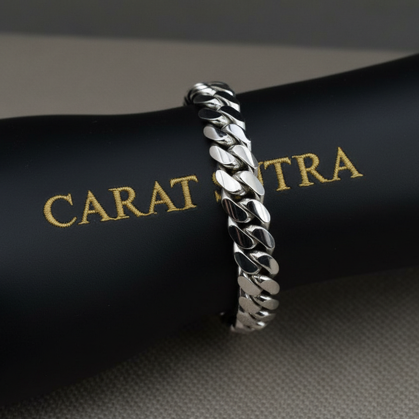 12mm Wide Solid Miami Cuban Link Bracelet with Yellow Citrine stone lock | 925 Sterling Silver Bracelet | Men's Jewelry - caratsutra