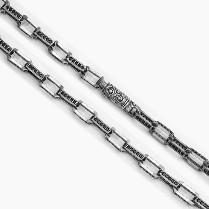 RARE PRINCE by CARAT SUTRA | 8mm Wide Oxidised Solid Miami Cuban Link Chain Studded With Black Zirconia Stone | 925 Sterling Silver Chain | Men's Jewelry | With Certificate of Authenticity and 925 Hallmark - caratsutra