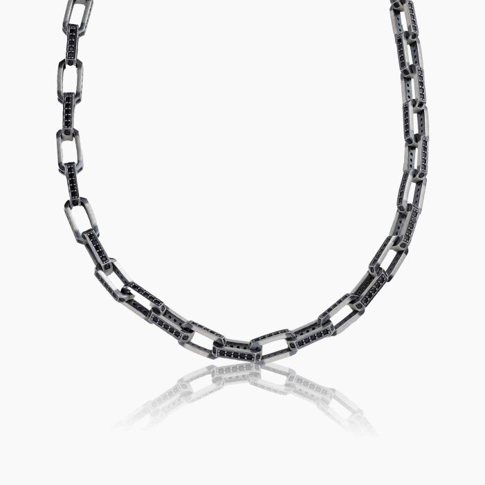 RARE PRINCE by CARAT SUTRA | 8mm Wide Oxidised Solid Miami Cuban Link Chain Studded With Black Zirconia Stone | 925 Sterling Silver Chain | Men's Jewelry | With Certificate of Authenticity and 925 Hallmark - caratsutra