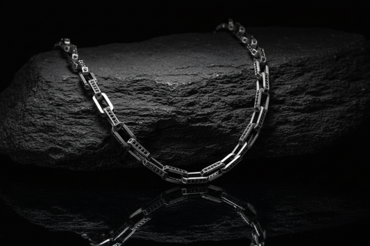 RARE PRINCE by CARAT SUTRA | 8mm Wide Oxidised Solid Miami Cuban Link Chain Studded With Black Zirconia Stone | 925 Sterling Silver Chain | Men's Jewelry | With Certificate of Authenticity and 925 Hallmark - caratsutra