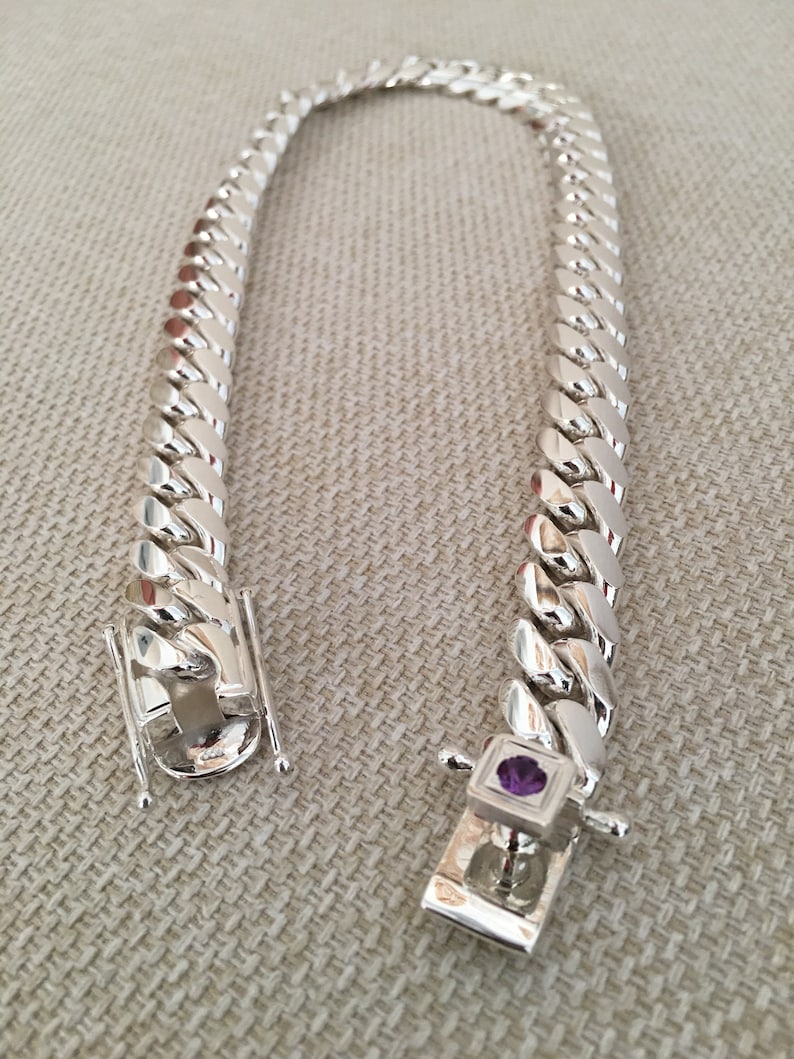 18mm Wide Solid Miami Cuban Link Chain with Amethyst Stone Lock | 925 Sterling Silver Chain | Men's Jewelry | With Certificate of Authenticity and 925 Hallmark - caratsutra