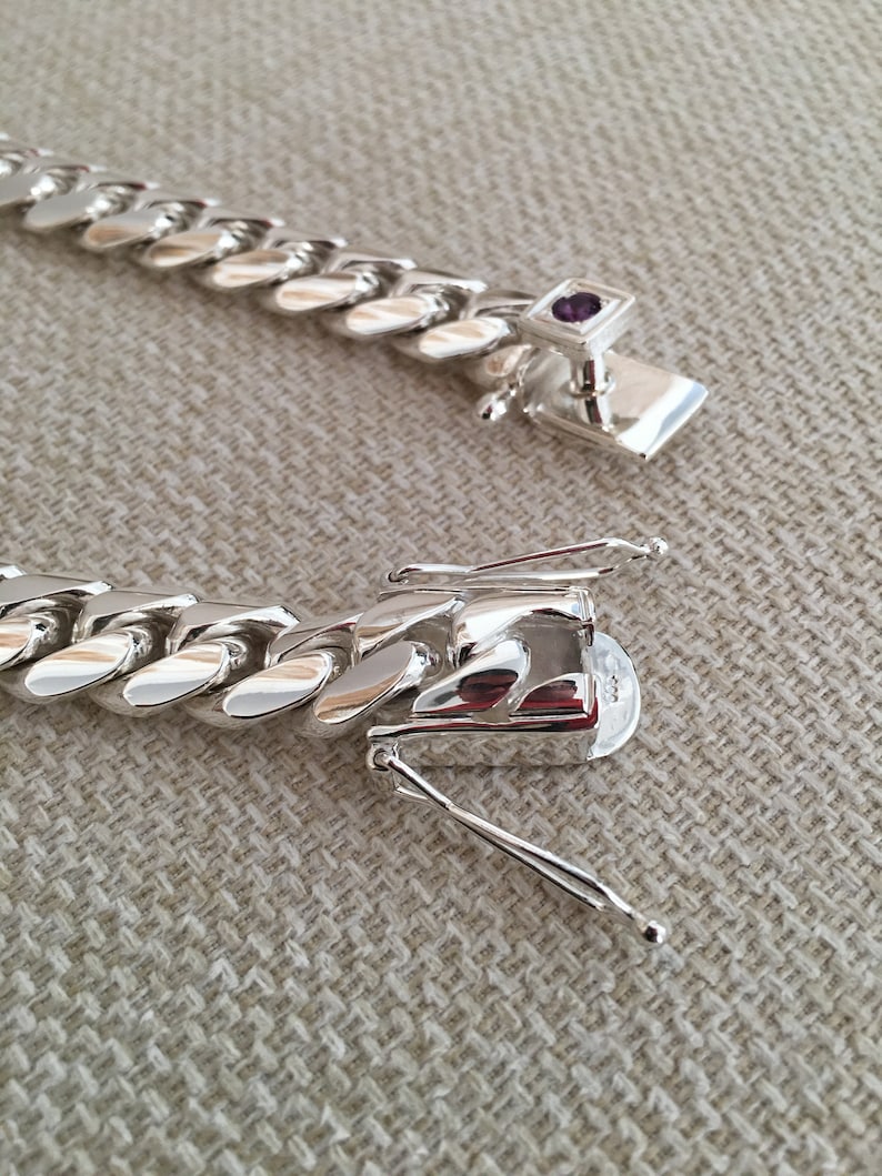 18mm Wide Solid Miami Cuban Link Chain with Amethyst Stone Lock | 925 Sterling Silver Chain | Men's Jewelry | With Certificate of Authenticity and 925 Hallmark - caratsutra
