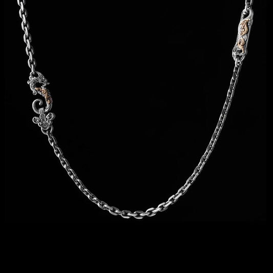 RARE PRINCE by CARAT SUTRA | 4mm wide Dragon lock chain Oxidised Box Chain | 925 Sterling Silver Chain | Men's Jewelry | With Certificate of Authenticity and 925 Hallmark - caratsutra