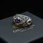 Hand-Engraved Original Amethyst Silver Band | 925 Sterling Silver Ring, studded with Amethyst | With Certificate of Authenticity and 925 Hallmark - caratsutra