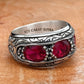 Hand-Engraved Original Ruby Silver Band | 925 Sterling Silver Ring, studded with Original Ruby | With Certificate of Authenticity and 925 Hallmark - caratsutra