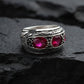 Hand-Engraved Original Ruby Silver Band | 925 Sterling Silver Ring, studded with Original Ruby | With Certificate of Authenticity and 925 Hallmark - caratsutra