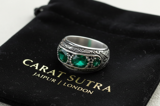 Hand-Engraved Original Ruby Silver Band | 925 Sterling Silver Ring, studded with Original Ruby | With Certificate of Authenticity and 925 Hallmark - caratsutra