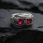 Hand-Engraved Silver Band | 925 Sterling, studded with Original Ruby | With Certificate of Authenticity and 925 Hallmark - caratsutra