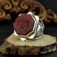 Hand_Engraved Turkish Style Ring with Natural Red Agate with Eagle  | 925 Sterling Silver Oxidized Ring | Men's Jewelry | With Certificate of Authenticity and 925 Hallmark - caratsutra