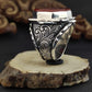 Hand_Engraved Turkish Style Ring with Natural Red Agate with Eagle  | 925 Sterling Silver Oxidized Ring | Men's Jewelry | With Certificate of Authenticity and 925 Hallmark - caratsutra