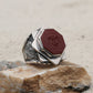 Hand_Engraved Turkish Style Ring with Natural Red Agate with Eagle  | 925 Sterling Silver Oxidized Ring | Men's Jewelry | With Certificate of Authenticity and 925 Hallmark - caratsutra