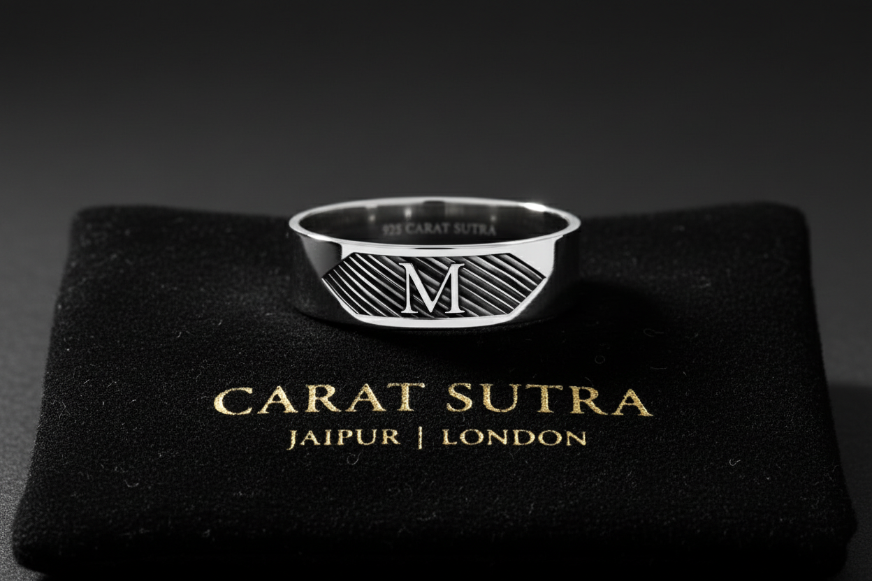 4mm wide Name Initials Classic Band Ring for Men, Glossy Finish, Sterling Silver 925 Ring | Jewellery for Men| With Certificate of Authenticity and 925 Hallmark - caratsutra