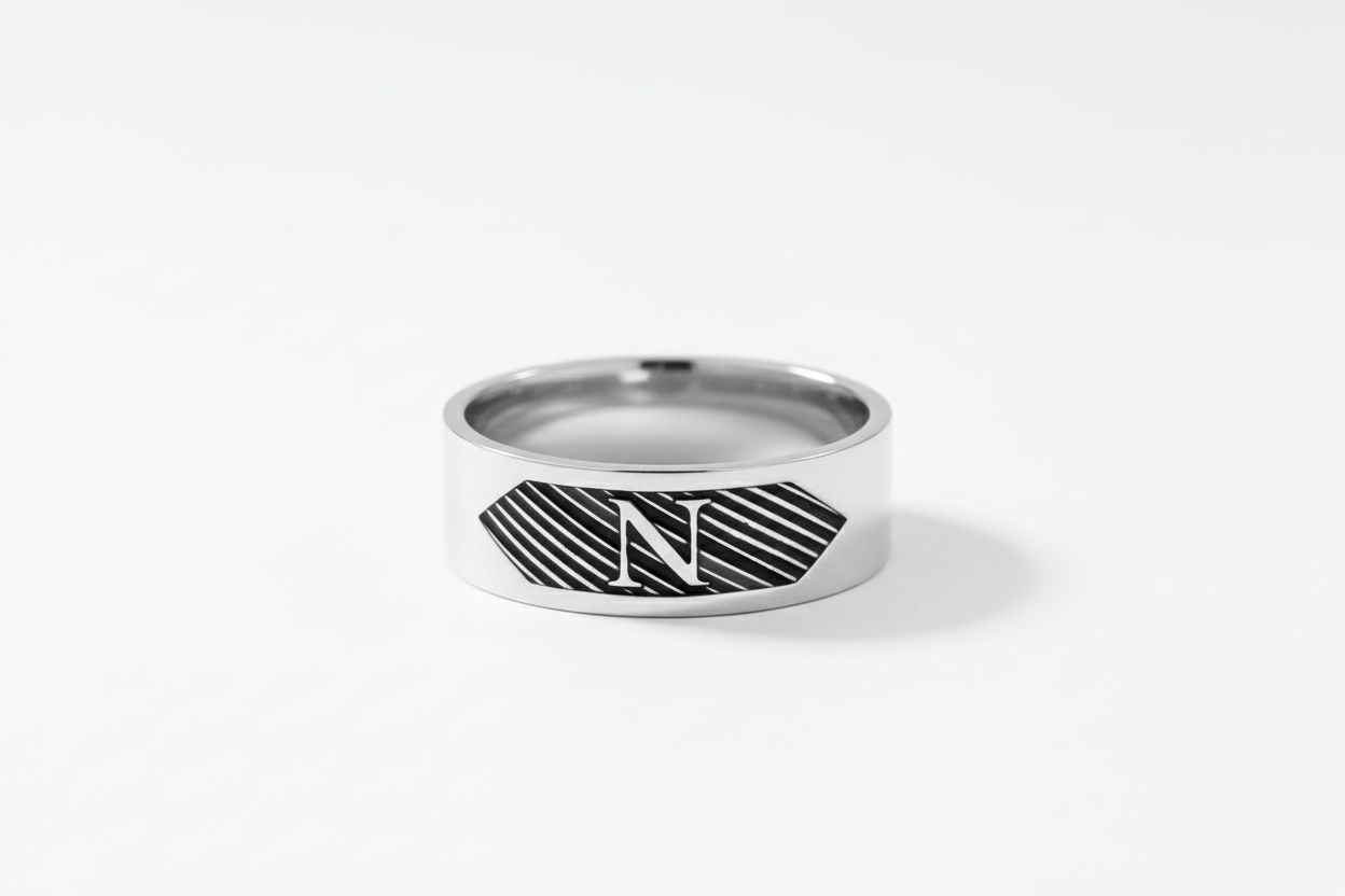 4mm wide Name Initials Classic Band Ring for Men, Glossy Finish, Sterling Silver 925 Ring | Jewellery for Men| With Certificate of Authenticity and 925 Hallmark - caratsutra