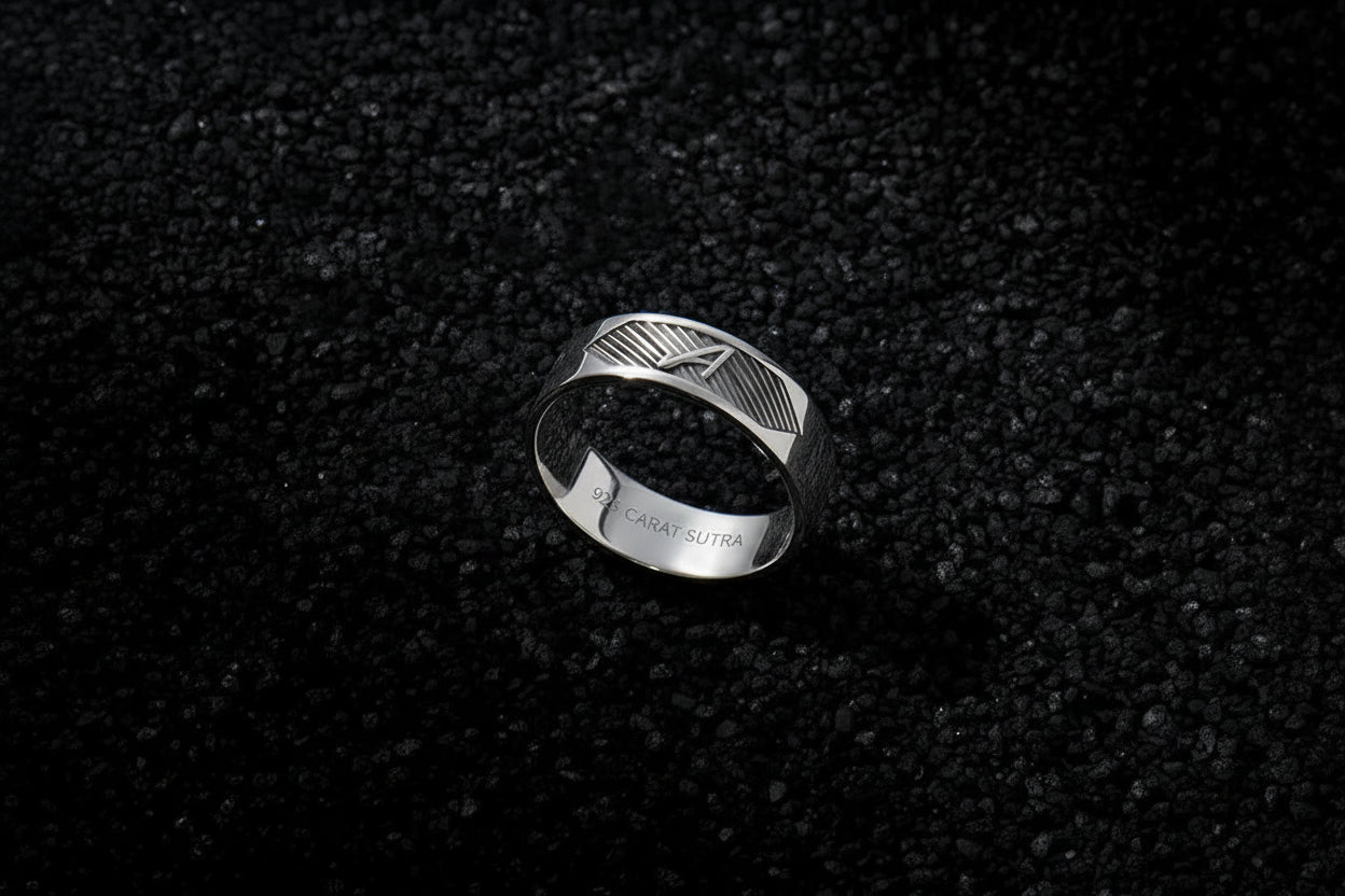 4mm wide Name Initials Classic Band Ring for Men, Glossy Finish, Sterling Silver 925 Ring | Jewellery for Men| With Certificate of Authenticity and 925 Hallmark - caratsutra