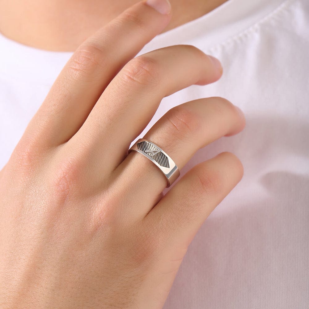 4mm wide Name Initials Classic Band Ring for Men, Glossy Finish, Sterling Silver 925 Ring | Jewellery for Men| With Certificate of Authenticity and 925 Hallmark - caratsutra