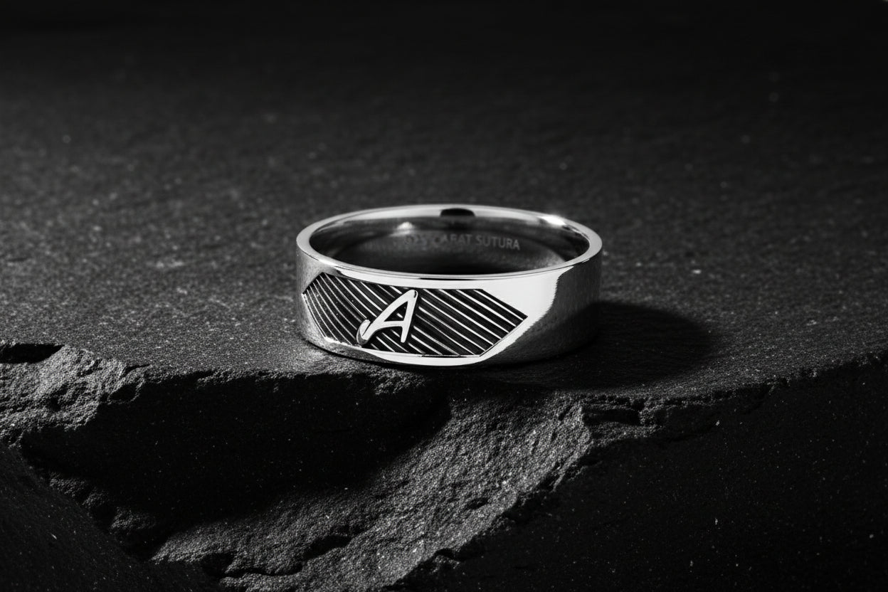 4mm wide Name Initials Classic Band Ring for Men, Glossy Finish, Sterling Silver 925 Ring | Jewellery for Men| With Certificate of Authenticity and 925 Hallmark - caratsutra