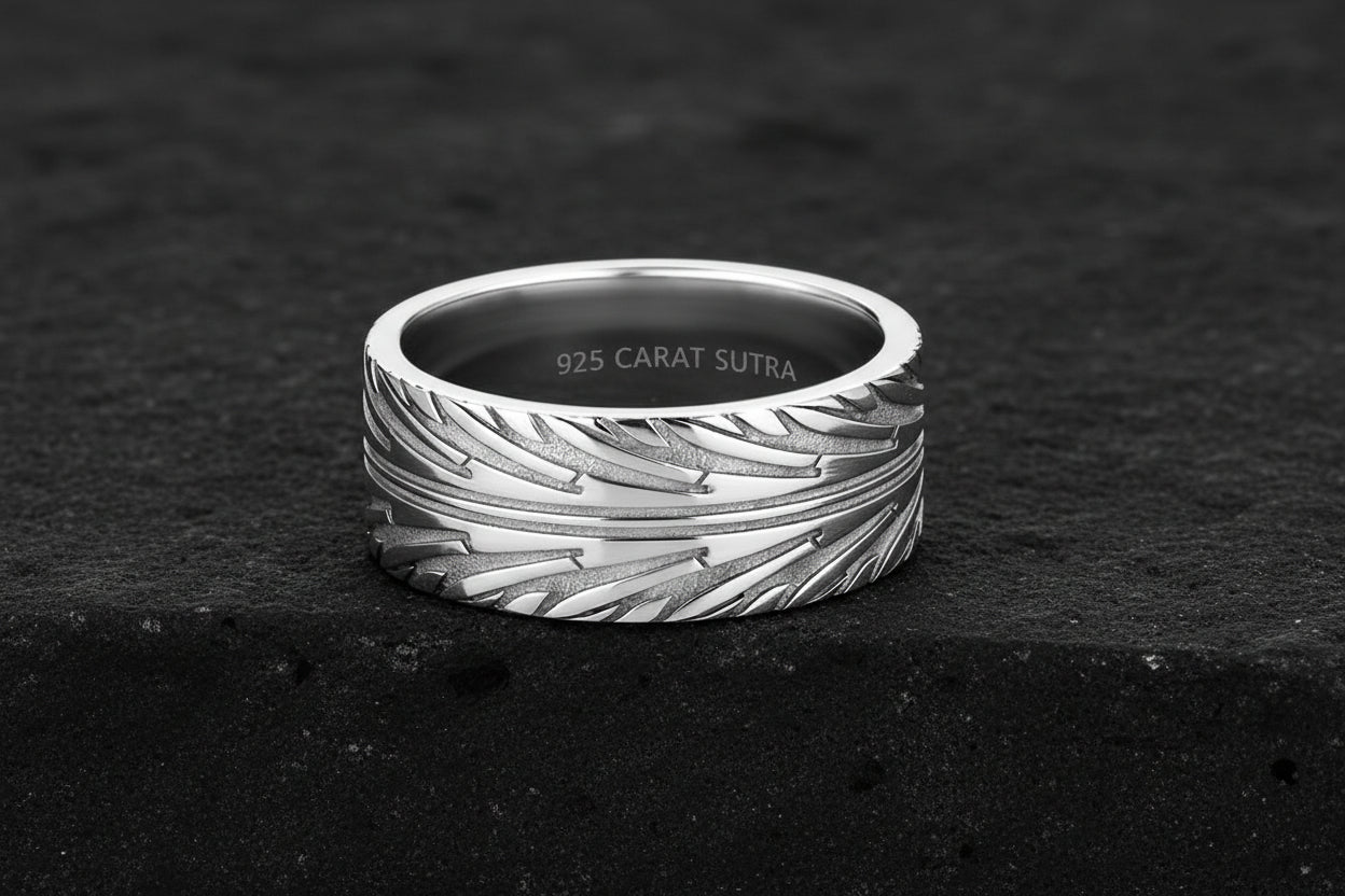 4mm wide Tyre Tread Band Ring, Brush Matt-Finish, Sterling Silver 925 Ring | Jewellery for Men| With Certificate of Authenticity and 925 Hallmark - caratsutra
