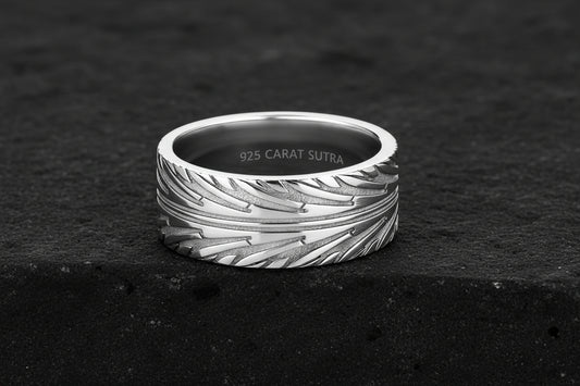 4mm wide Tyre Tread Band Ring, Brush Matt-Finish, Sterling Silver 925 Ring | Jewellery for Men| With Certificate of Authenticity and 925 Hallmark - caratsutra