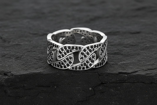 6mm wide Iced Out Cuban link Band Ring for Men, Sterling Silver 925 Ring | Jewellery for Men| With Certificate of Authenticity and 925 Hallmark - caratsutra