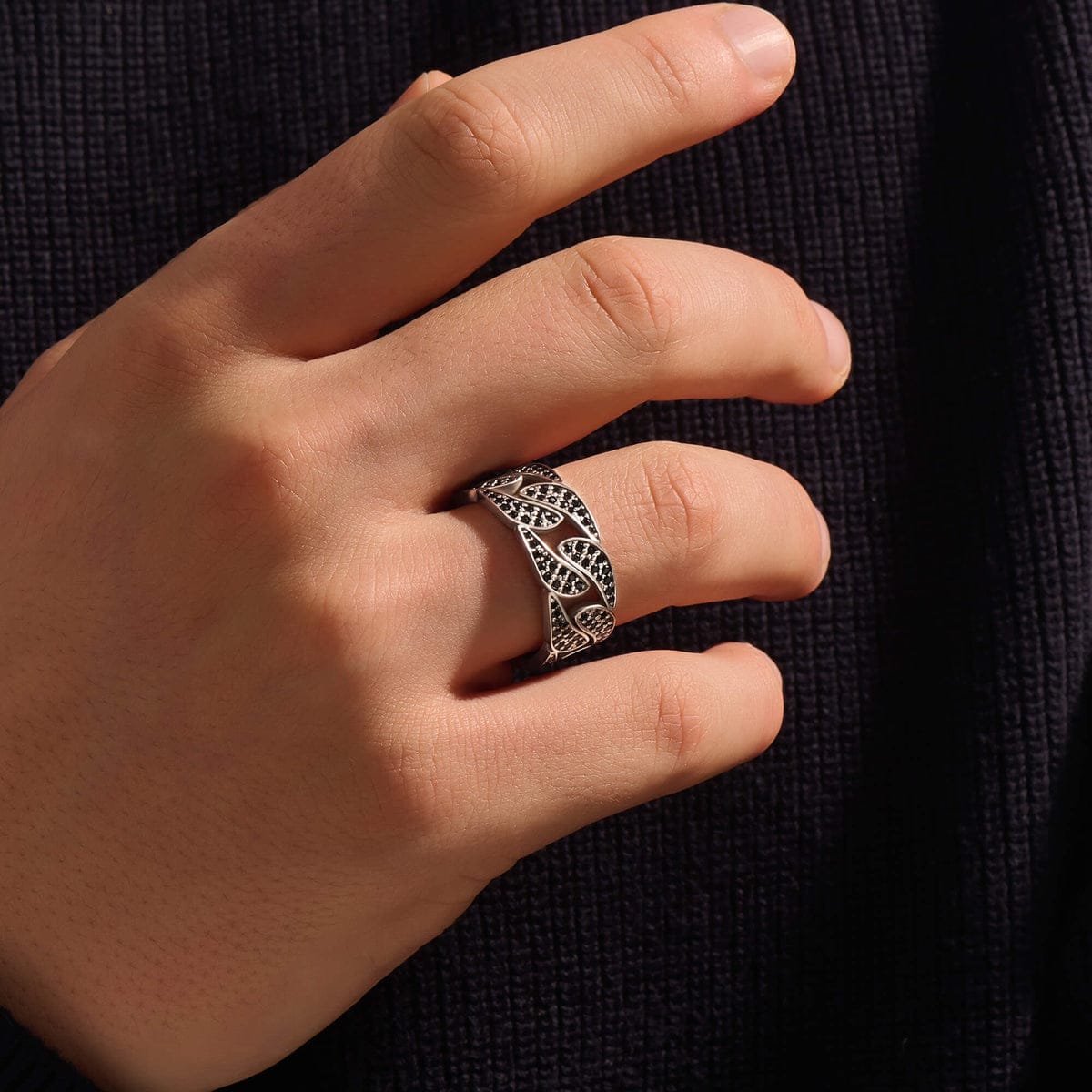 6mm wide Iced Out Cuban link Band Ring for Men, Sterling Silver 925 Ring | Jewellery for Men| With Certificate of Authenticity and 925 Hallmark - caratsutra