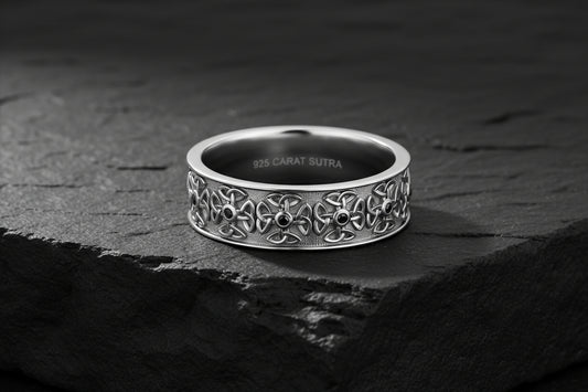 4mm wide Wheel designed Band Ring, Brush Matt-Finish, Sterling Silver 925 Ring | Jewellery for Men| With Certificate of Authenticity and 925 Hallmark - caratsutra
