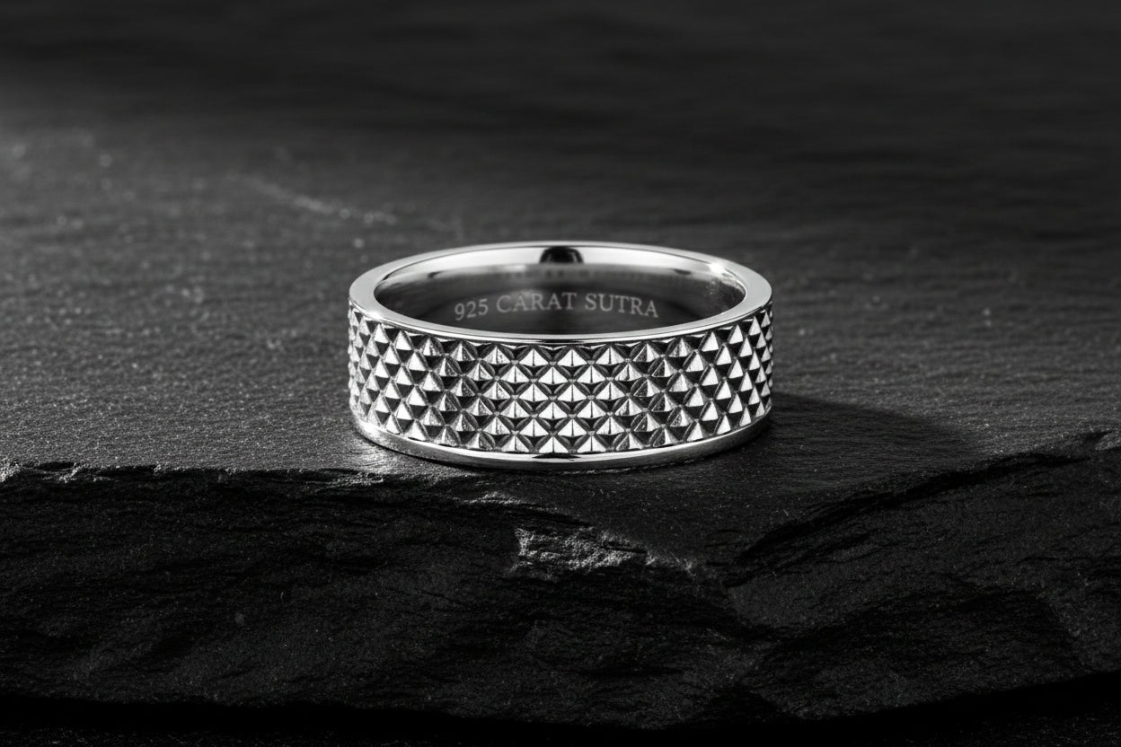 4mm wide Minimal Pyramid Band Ring for Men, Brush Matt-Finish, Sterling Silver 925 Ring | Jewellery for Men| With Certificate of Authenticity and 925 Hallmark - caratsutra