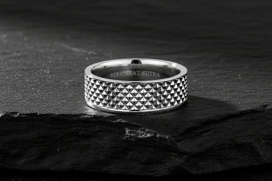 4mm wide Minimal Pyramid Band Ring for Men, Brush Matt-Finish, Sterling Silver 925 Ring | Jewellery for Men| With Certificate of Authenticity and 925 Hallmark - caratsutra