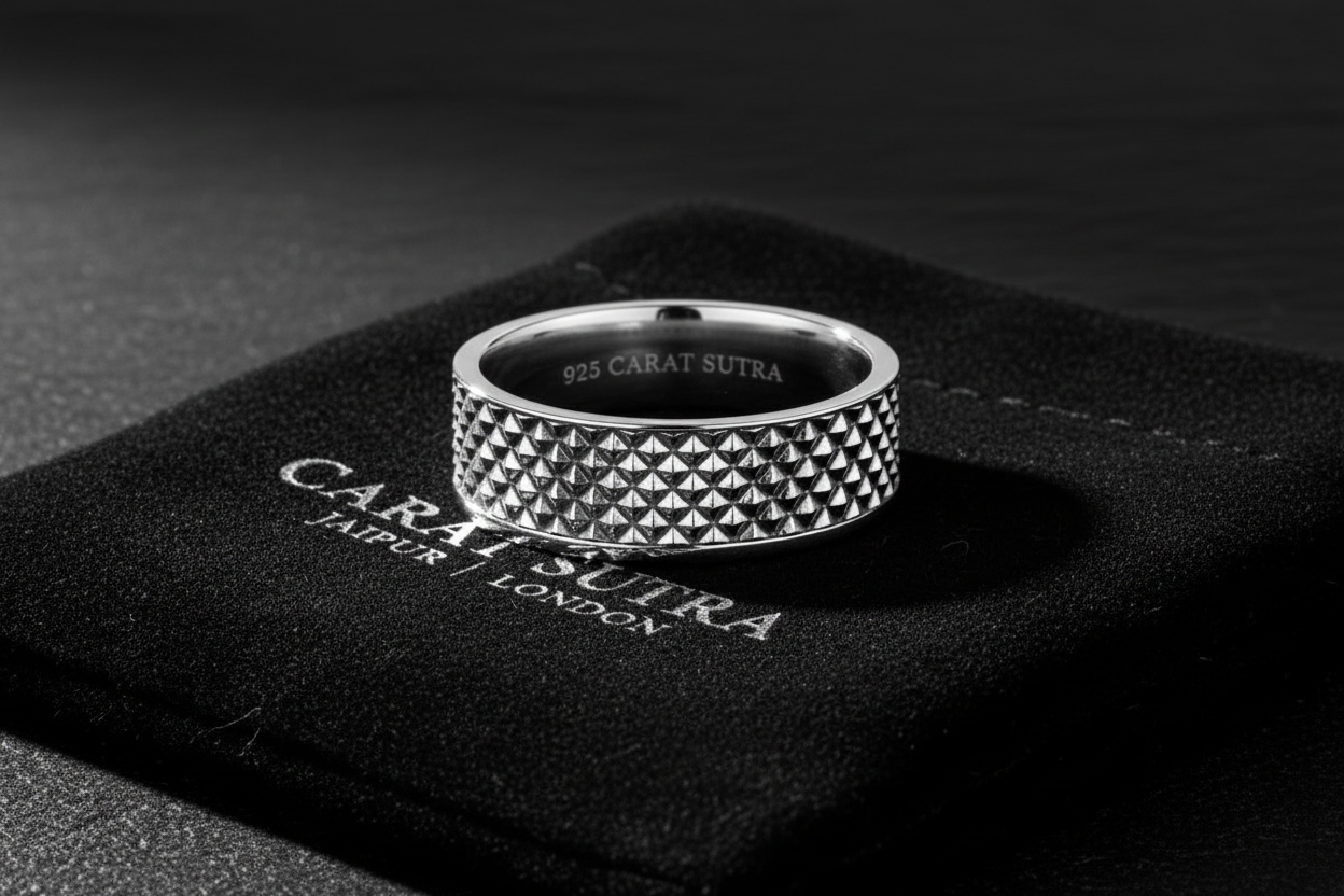 4mm wide Minimal Pyramid Band Ring for Men, Brush Matt-Finish, Sterling Silver 925 Ring | Jewellery for Men| With Certificate of Authenticity and 925 Hallmark - caratsutra