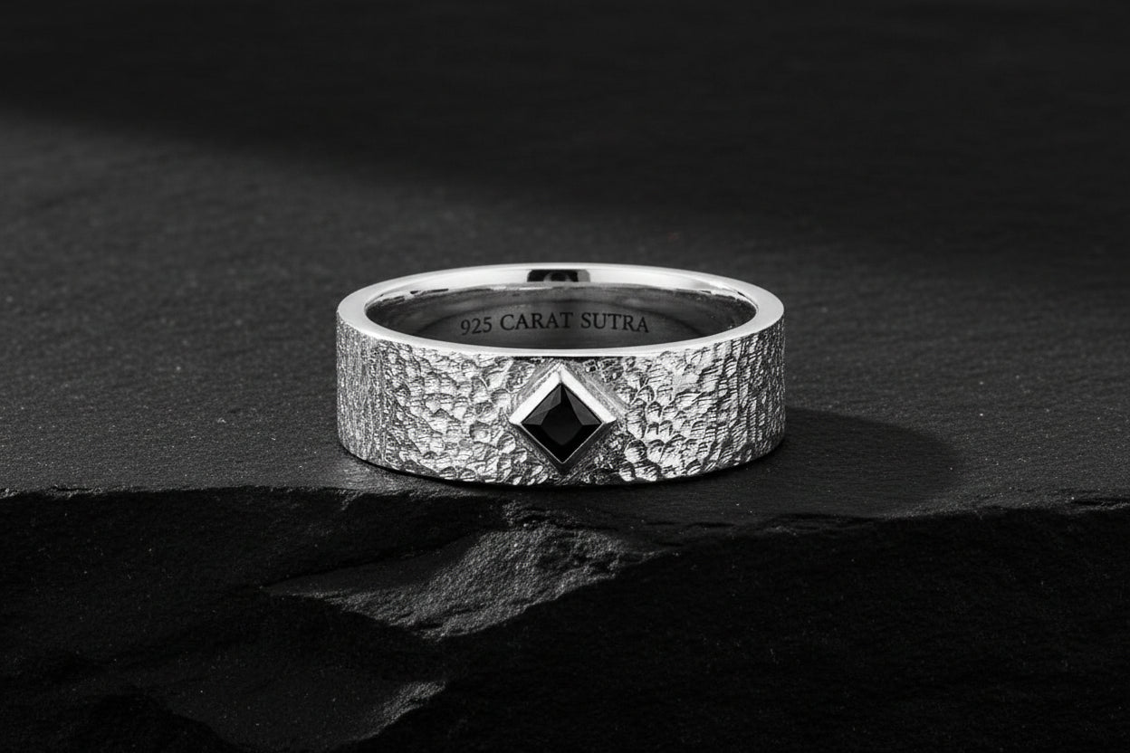 4mm wide Hammered Classic Band Ring for Men, Brush Matt-Finish, Sterling Silver 925 Ring | Jewellery for Men| With Certificate of Authenticity and 925 Hallmark - caratsutra