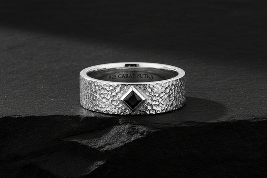 4mm wide Hammered Classic Band Ring for Men, Brush Matt-Finish, Sterling Silver 925 Ring | Jewellery for Men| With Certificate of Authenticity and 925 Hallmark - caratsutra