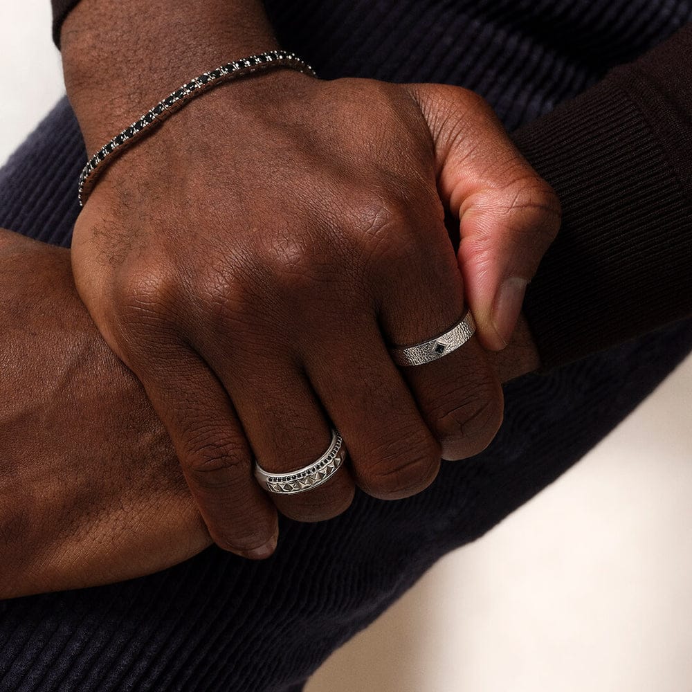 4mm wide Hammered Classic Band Ring for Men, Brush Matt-Finish, Sterling Silver 925 Ring | Jewellery for Men| With Certificate of Authenticity and 925 Hallmark - caratsutra